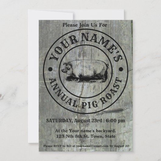 Rustic Pig Roast Invitation Sjabloon Kaart (Voorkant)