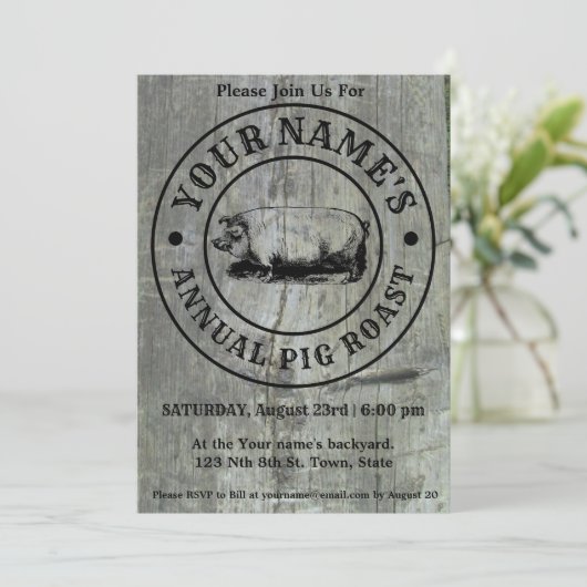 Rustic Pig Roast Invitation Sjabloon Kaart (Staand voorkant)