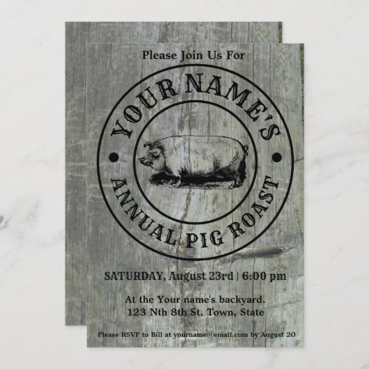 Rustic Pig Roast Invitation Sjabloon Kaart (Voorkant / Achterkant)