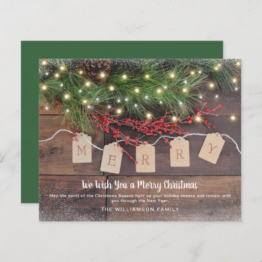 Rustic Pine Berries Budget Kerstmis Kaart (Voorkant / Achterkant)