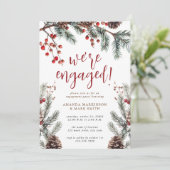 Rustic Pine & Berry Winter Engagement Party Kaart (Staand voorkant)