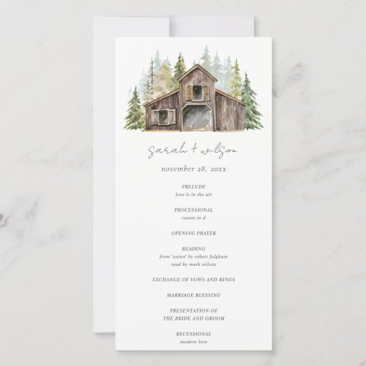 Rustic Pine Bossen Forest Barnyard Wedding Program Bedankkaart (Voorkant)