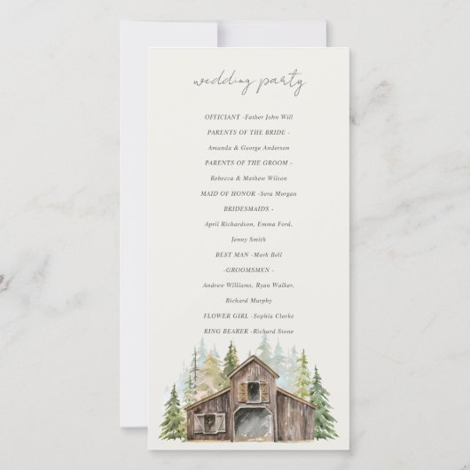 Rustic Pine Bossen Forest Barnyard Wedding Program Bedankkaart (Achterkant)