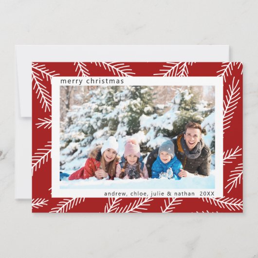 Rustic Pine Branch Red-kerstfoto Feestdagenkaart (Voorkant)