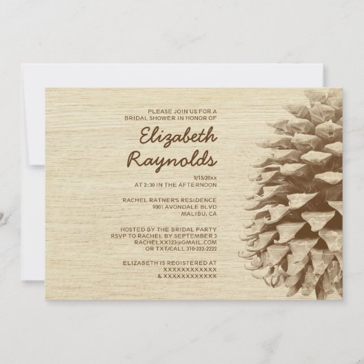 Rustic Pine Cone Bridal Shower Invitations Kaart (Voorkant)