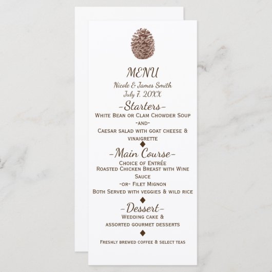 Rustic Pine Cone Elegant Country Wedding Menu (Voorkant / Achterkant)