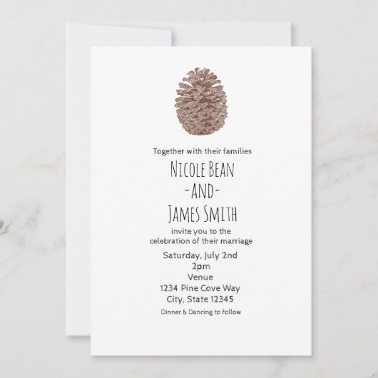 Rustic Pine Cone Elegant Simple Country Weddenscha Kaart (Voorkant)