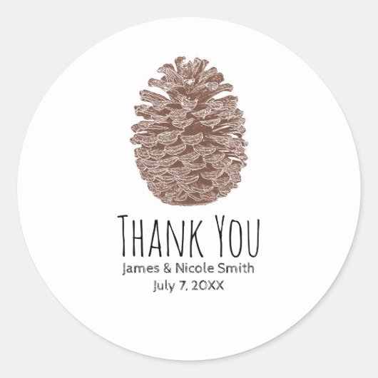 Rustic Pine Cone Elegant Simple Country Weddenscha Ronde Sticker (Voorkant)