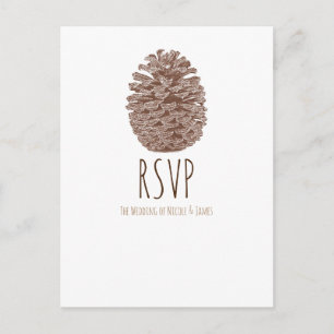 Rustic Pine Cone Elegant Simple Wedding RSVP Uitnodiging Briefkaart