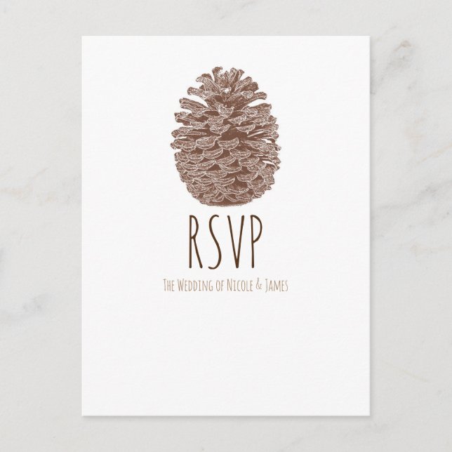 Rustic Pine Cone Elegant Simple Wedding RSVP Uitnodiging Briefkaart (Voorkant)