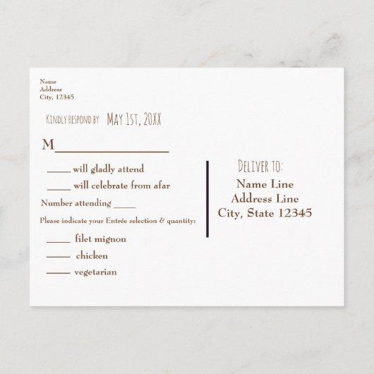 Rustic Pine Cone Elegant Simple Wedding RSVP Uitnodiging Briefkaart (Achterkant)