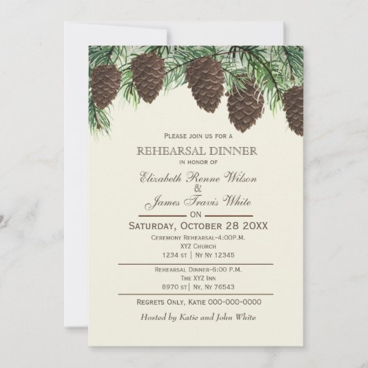 Rustic pine cone fiber winterrepetitie diner kaart (Voorkant)