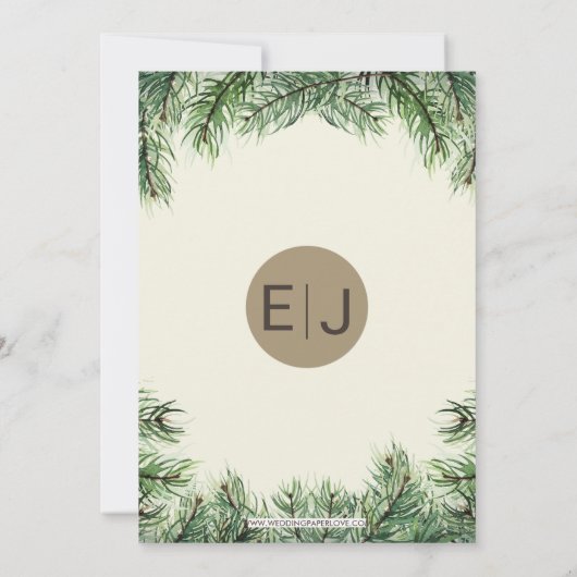 Rustic pine cone fiber winterrepetitie diner kaart (Achterkant)