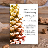 Rustic Pine Cone on White Woodland Wedding Kaart