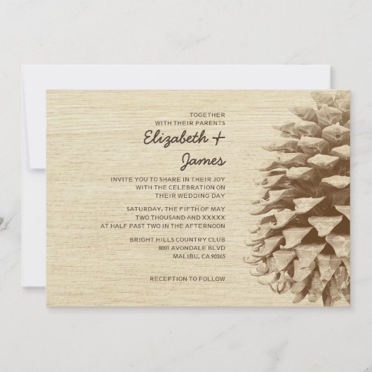 Rustic Pine Cone Wedding Invitations Kaart (Voorkant)