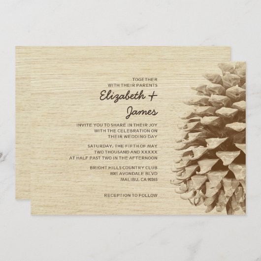 Rustic Pine Cone Wedding Invitations Kaart (Voorkant / Achterkant)
