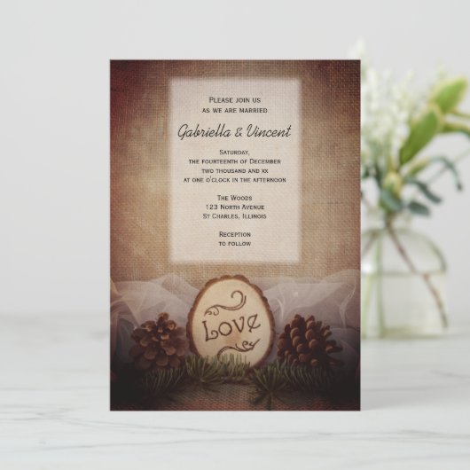 Rustic Pine Cones Bossen Weddenschap Kaart (Staand voorkant)
