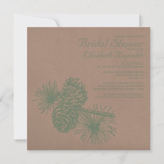 Rustic Pine Cones Bridal Shower Invitations Kaart (Voorkant)