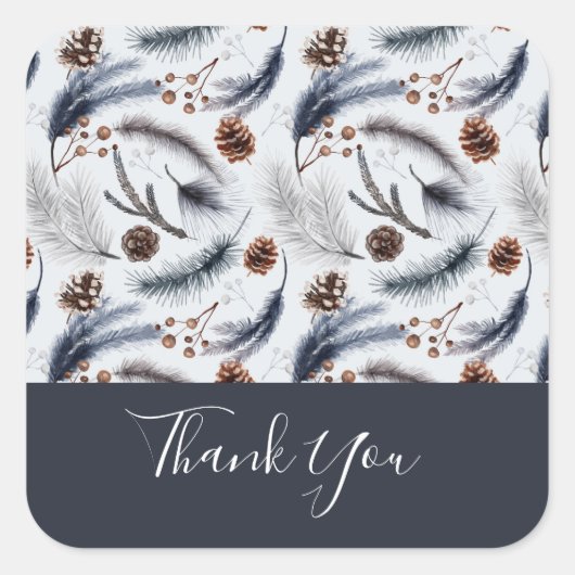 Rustic Pine Cones Waterverf Patroon Dank u Vierkante Sticker (Voorkant)