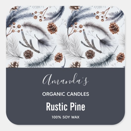 Rustic Pine Cones Waterverf Patroonkaars Vierkante Sticker (Voorkant)