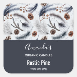 Rustic Pine Cones Waterverf Patroonkaars Vierkante Sticker