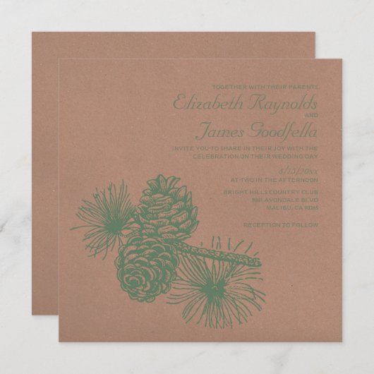 Rustic Pine Cones Wedding Invitations Kaart (Voorkant / Achterkant)