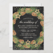 Rustic Pine Cones Wreath Black Kerstbruiloft Kaart (Voorkant)