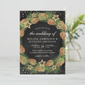 Rustic Pine Cones Wreath Black Kerstbruiloft Kaart (Staand voorkant)