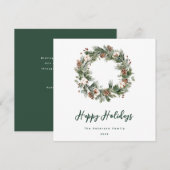 Rustic Pine Cotton Waterverf Greenery Wreath Feestdagenkaart (Voorkant / Achterkant)
