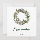 Rustic Pine Cotton Waterverf Greenery Wreath Feestdagenkaart (Voorkant)