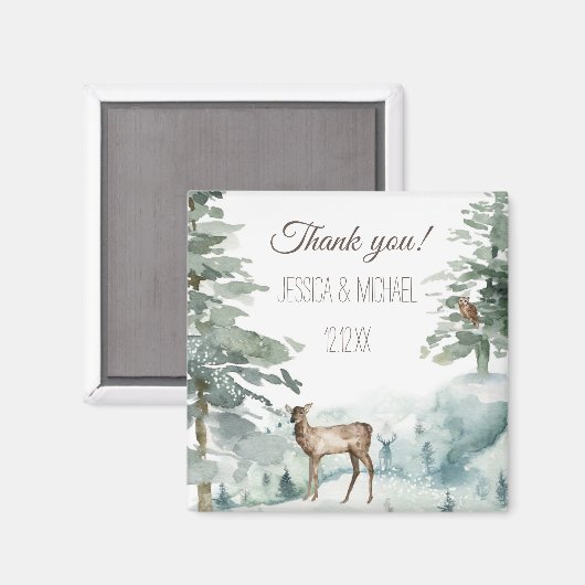 Rustic Pine Deer Owl Mountain Thank You Magneet (Voorkant / Achterkant)