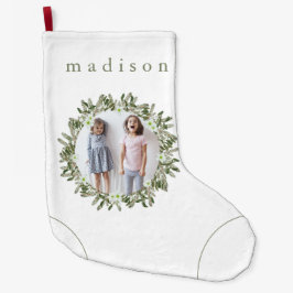 Rustic Pine en Floral Photo Wreator met naam Grote Kerstsok