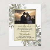 Rustic Pine & Eucalyptus Goud Save the Date Foto Aankondigingskaart (Voorkant)