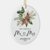 Rustic Pine First Kerstmis Mr & Mrs Gift Ceramic Keramisch Ornament (Rechts)