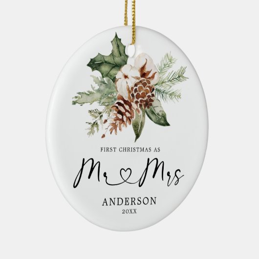 Rustic Pine First Kerstmis Mr & Mrs Gift Ceramic Keramisch Ornament (Rechts)