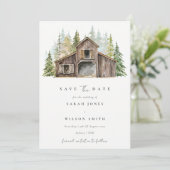 Rustic Pine Forest Barnyard Save the Date Card Bedankkaart (Staand voorkant)