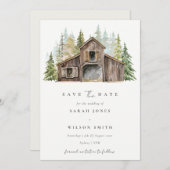Rustic Pine Forest Barnyard Save the Date Card Bedankkaart (Voorkant / Achterkant)