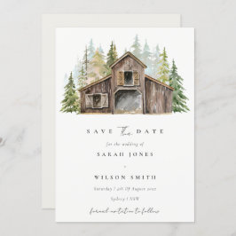 Rustic Pine Forest Barnyard Save the Date Card Bedankkaart