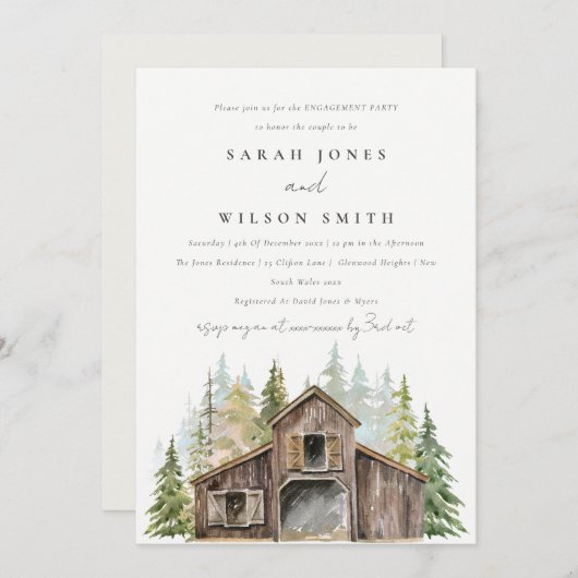 Rustic Pine Forest Barnyard Verloving Invite Bedankkaart (Voorkant / Achterkant)