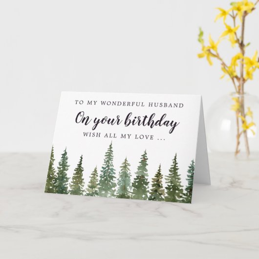 Rustic Pine Forest echtgenoot verjaardag Kaart (Gele Bloem)