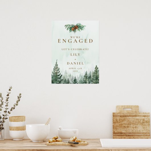 Rustic Pine Forest Engagement Party Welkomstbord Poster (Keuken)
