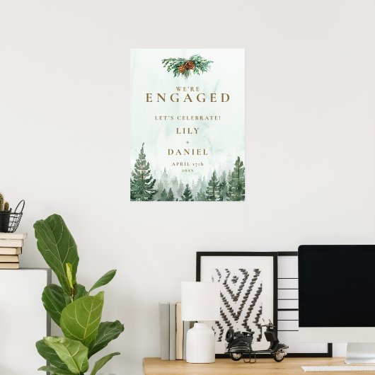 Rustic Pine Forest Engagement Party Welkomstbord Poster (Thuiskantoor)