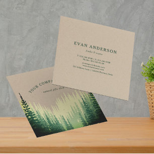 Rustic Pine Forest Logo Faux Kraft Vierkante Visitekaartje
