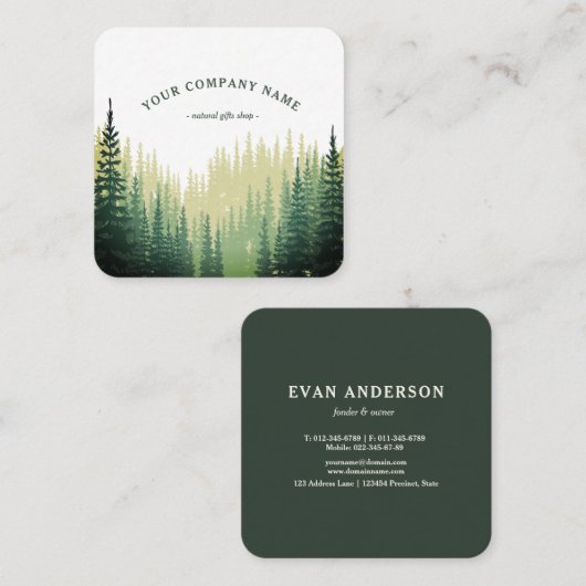 Rustic Pine Forest Logo Vierkante Visitekaartje (Voorkant / Achterkant)