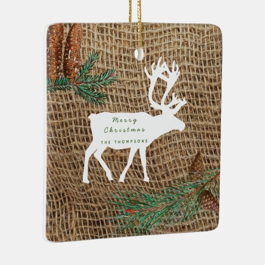 Rustic Pine Forest Reindeer Keramisch Ornament (Rechts)