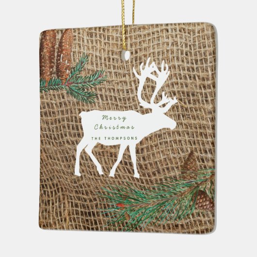 Rustic Pine Forest Reindeer Keramisch Ornament (Links)