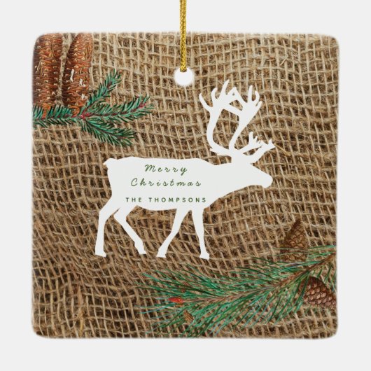 Rustic Pine Forest Reindeer Keramisch Ornament (Achterkant)