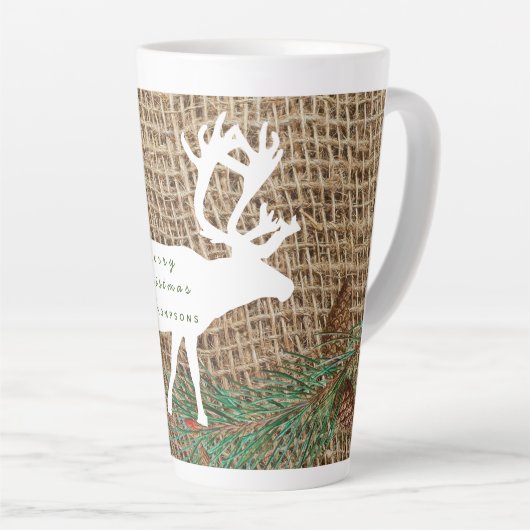 Rustic Pine Forest Reindeer Kerstmis Latte Mok (Rechterhoek)