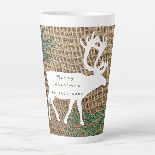 Rustic Pine Forest Reindeer Kerstmis Latte Mok (Voorkant)
