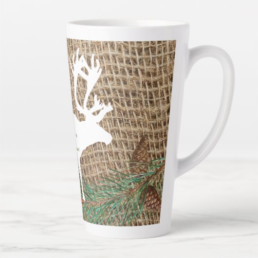 Rustic Pine Forest Reindeer Kerstmis Latte Mok (Rechts)